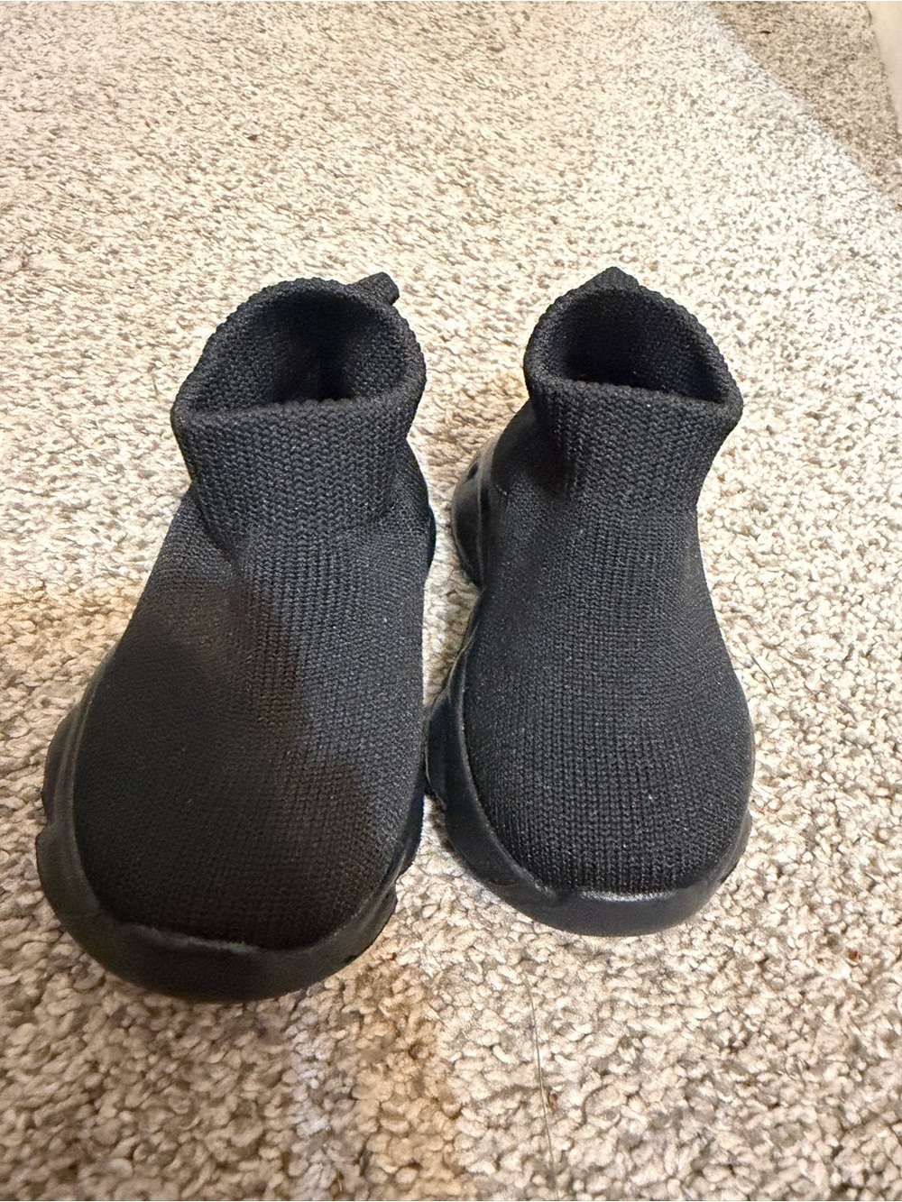 Kids Black Knit Slip-On Sneakers - Comfortable Sock-Style Shoes